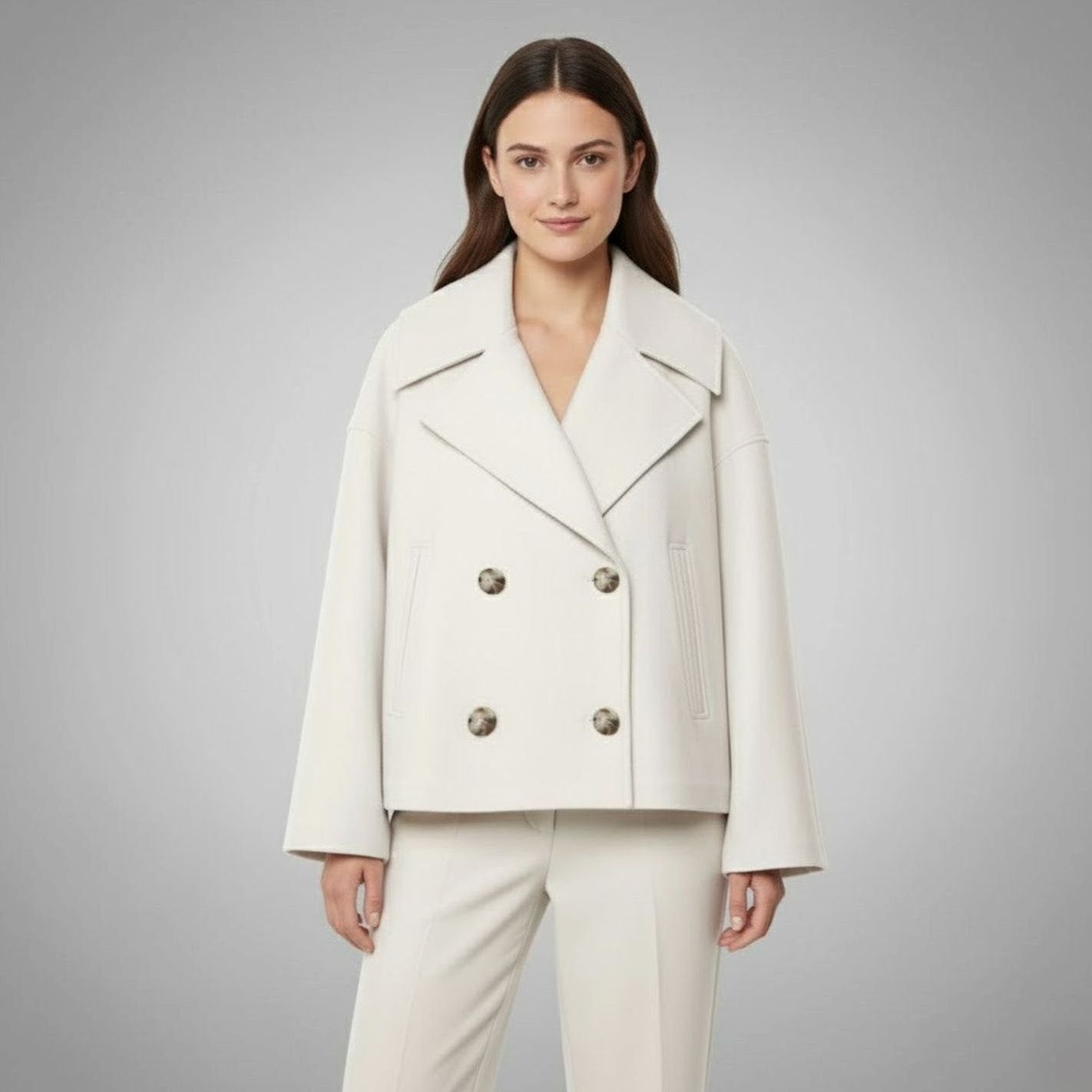 Women's Oversized Double-Breasted Coat | Lena in Beige - Juana Fashion