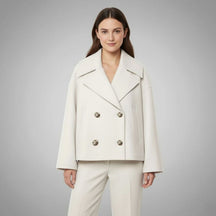 Women's Oversized Double-Breasted Coat | Lena in Beige - Juana Fashion
