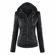 Women's Hooded Faux Leather Jacket — View 3