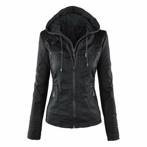 Women's Hooded Faux Leather Jacket — View 3
