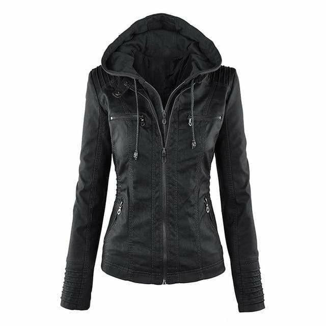 Women's Hooded Faux Leather Jacket — View 3