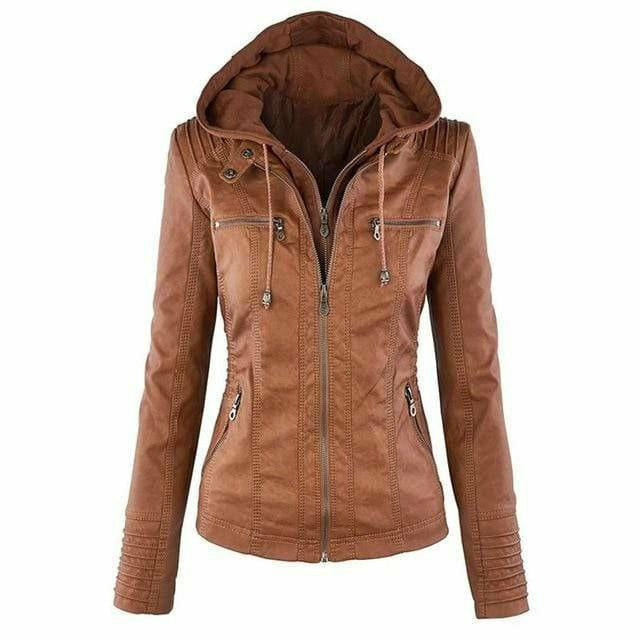 Women's Hooded Faux Leather Jacket — View 2