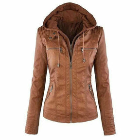 Women's Hooded Faux Leather Jacket — View 2