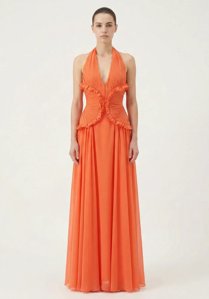 Women's Ruffle Halter Maxi Evening Dress | Ellie