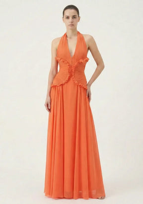 Women's Ruffle Halter Maxi Evening Dress | Ellie