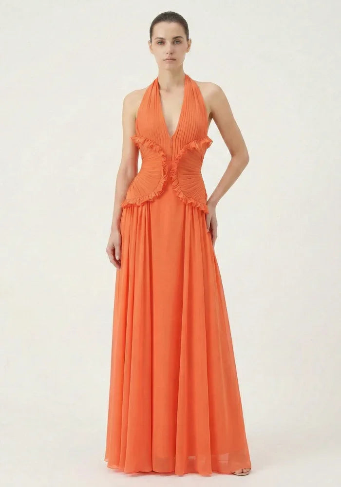 Women's Ruffle Halter Maxi Evening Dress | Ellie