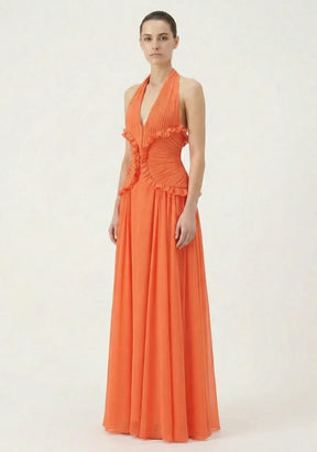 Women's Ruffle Halter Maxi Evening Dress | Ellie
