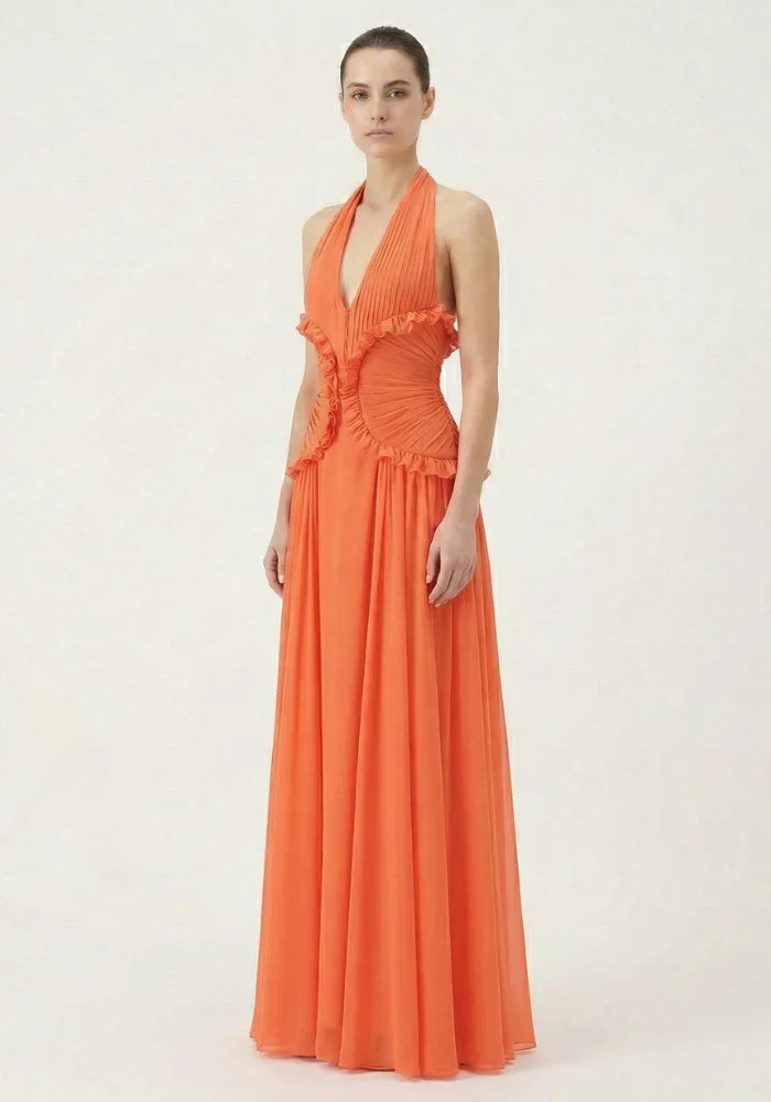 Women's Ruffle Halter Maxi Evening Dress | Ellie