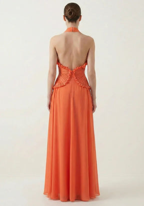Women's Ruffle Halter Maxi Evening Dress | Ellie