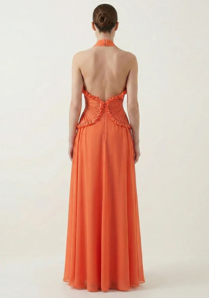 Women's Ruffle Halter Maxi Evening Dress | Ellie