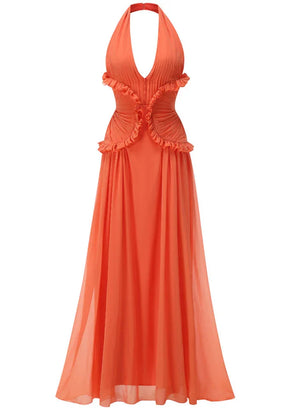 Women's Ruffle Halter Maxi Evening Dress | Ellie