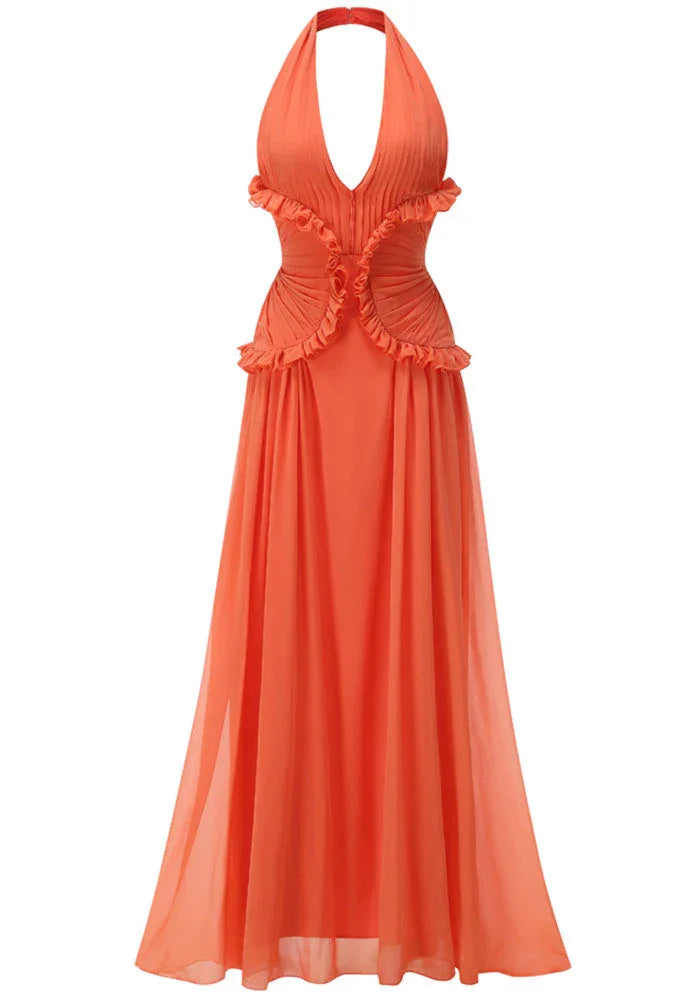 Women's Ruffle Halter Maxi Evening Dress | Ellie