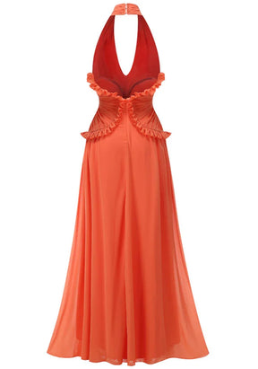 Women's Ruffle Halter Maxi Evening Dress | Ellie