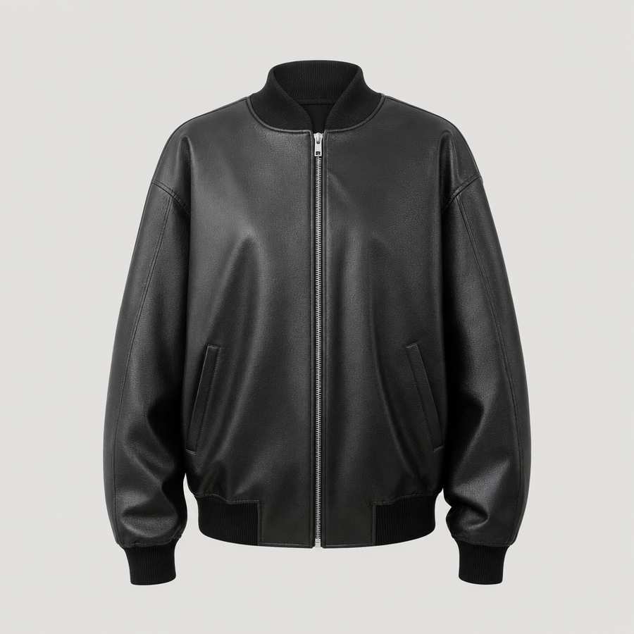 Women's Faux Leather Bomber Jacket | Elmswell in Black - Juana Fashion