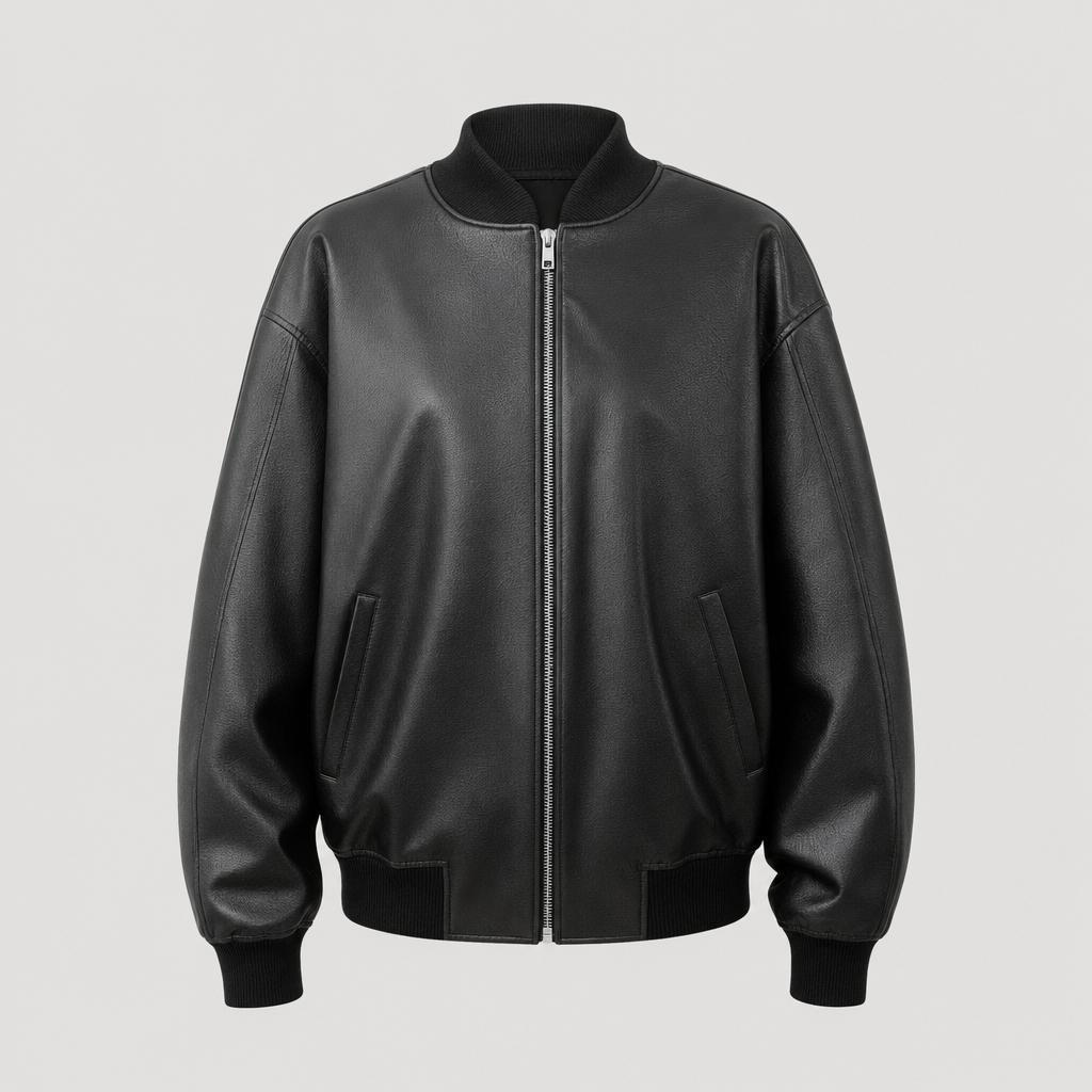 Women's Faux Leather Bomber Jacket | Elmswell in Black - Juana Fashion