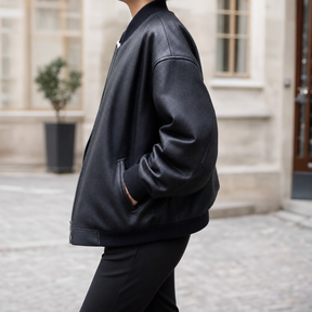Women's Faux Leather Bomber Jacket | Elmswell in Black - Juana Fashion