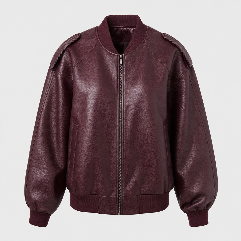 Women's Faux Leather Bomber Jacket | Elmswell in Brown - Juana Fashion