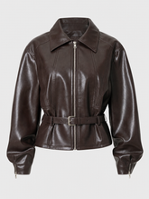 Women's Belted Faux Leather Jacket | Elverton in Brown - Juana Fashion