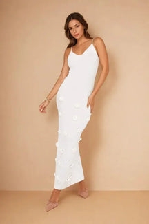 Women's Floral Strappy Maxi Evening Dress | Eva in White