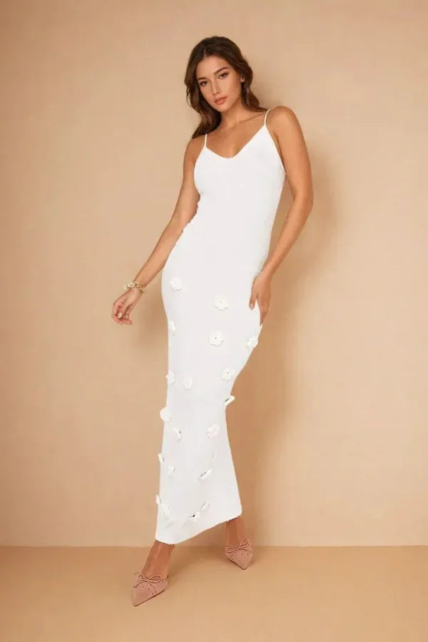 Women's Floral Strappy Maxi Evening Dress | Eva in White