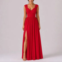 Women's Lace Cap-Sleeve Maxi Wedding Guest Dress | Eva in Red