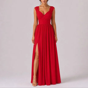 Women's Lace Cap-Sleeve Maxi Wedding Guest Dress | Eva in Red