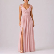 Women's Lace Cap-Sleeve Maxi Wedding Guest Dress | Eva in Pink