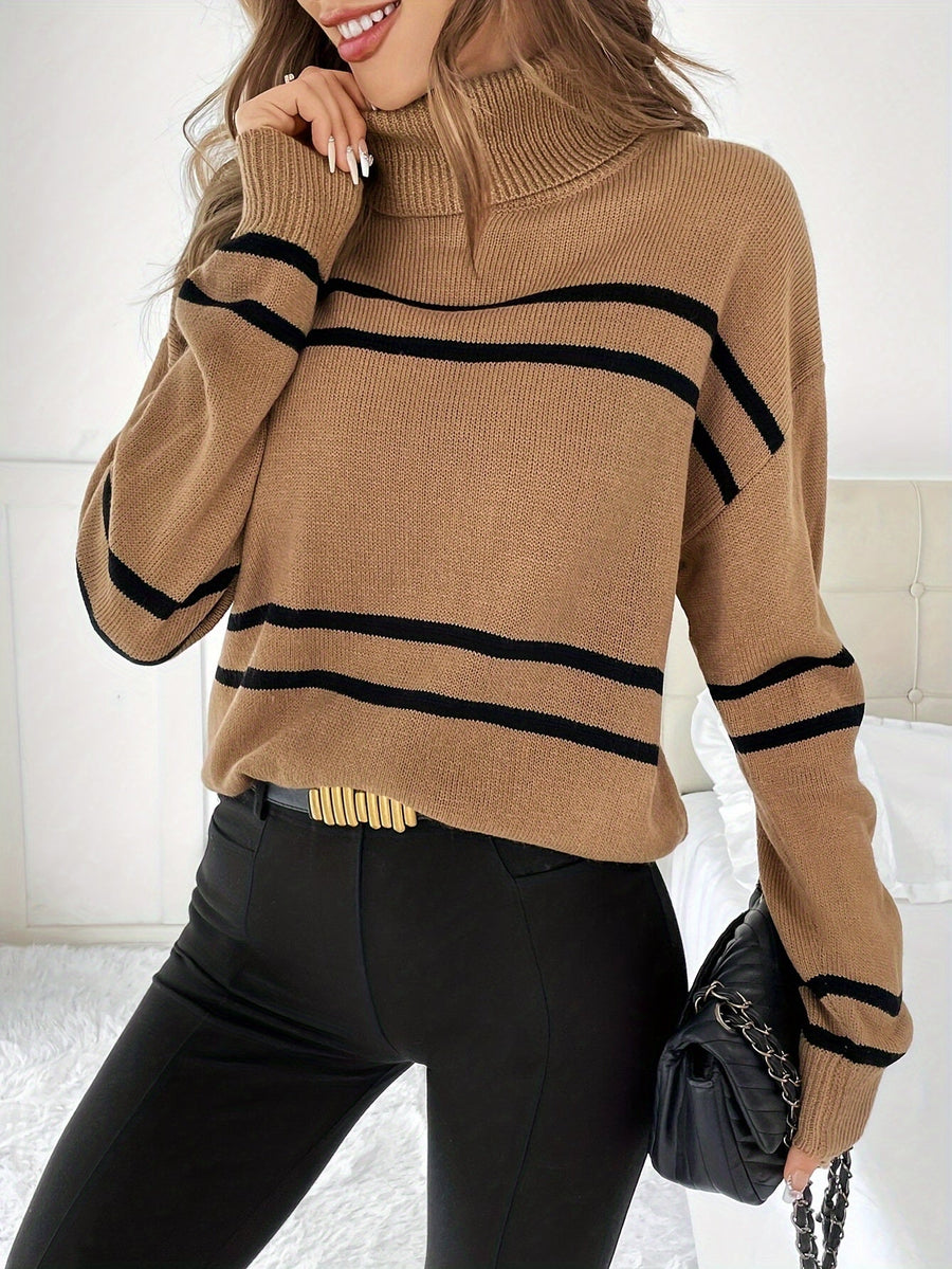 Women's Striped Turtleneck Sweater — View 2