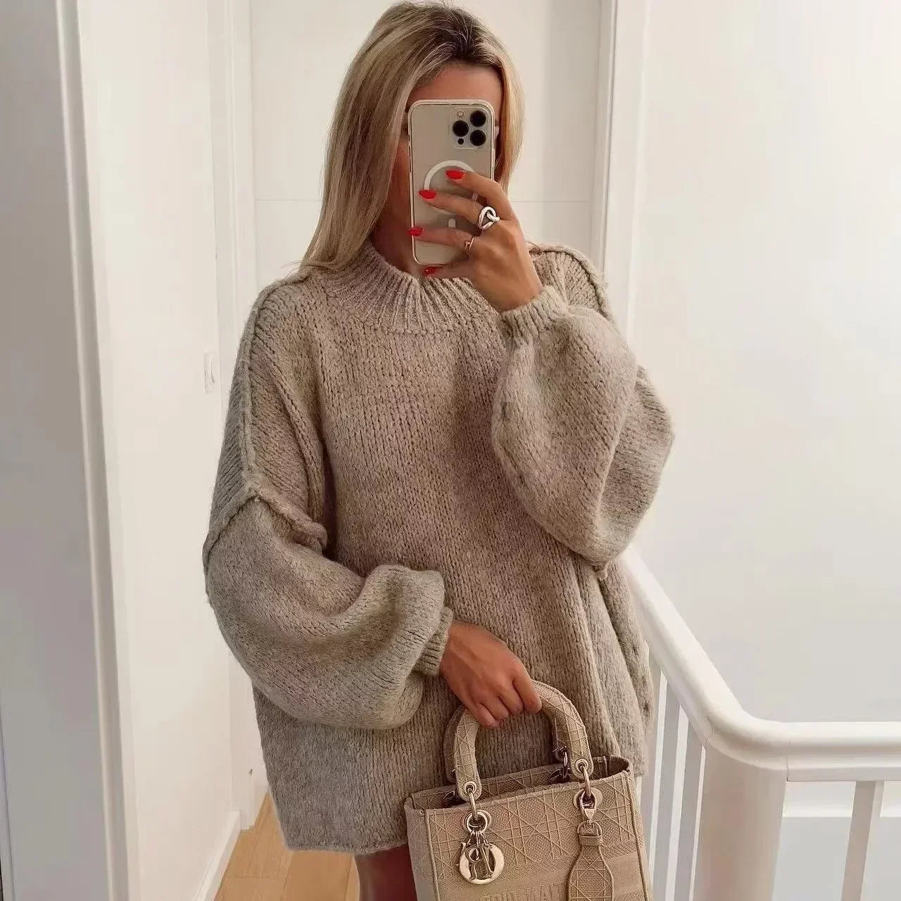Women's Balloon Sleeve Turtleneck Sweater — View 10