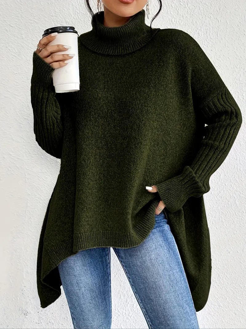 Women's Ribbed Longline Turtleneck Sweater — View 8
