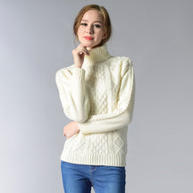 Women's Cable Knit Long Sleeve Turtleneck Sweater — View 19