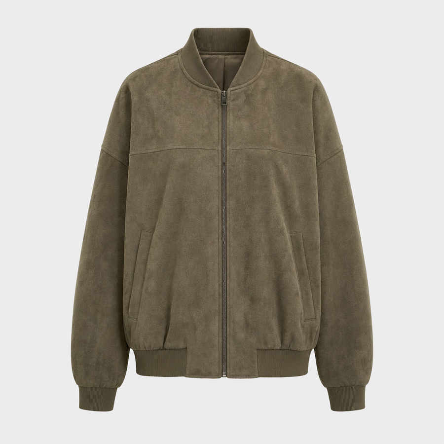 Women's Insulated Faux Suede Bomber Jacket | Fairholme in Khaki - Juana Fashion