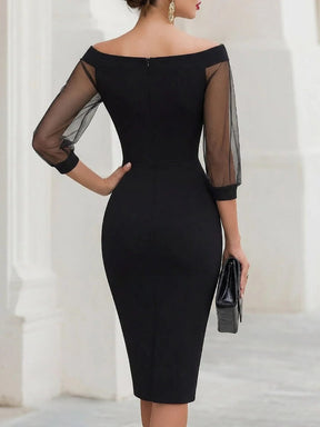 Women's Sweetheart Midi Cocktail Dress, Sheer Sleeves | Fawn