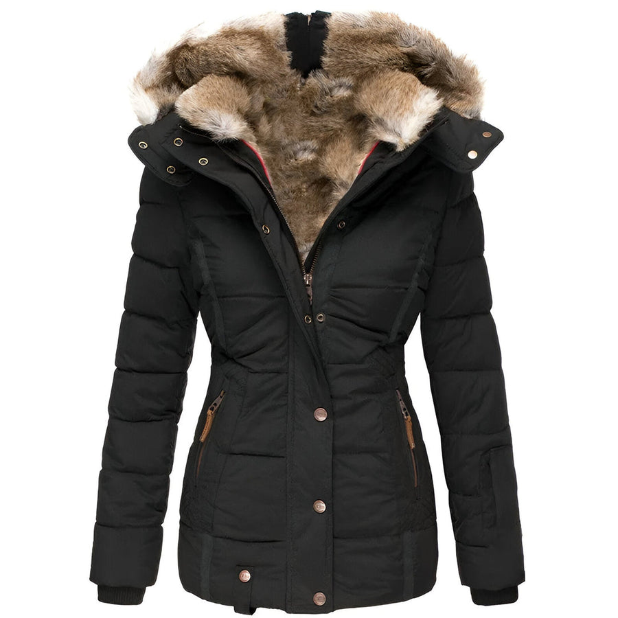 Women's Fitted Hooded Winter Jacket | Bettina in Black - Juana Fashion