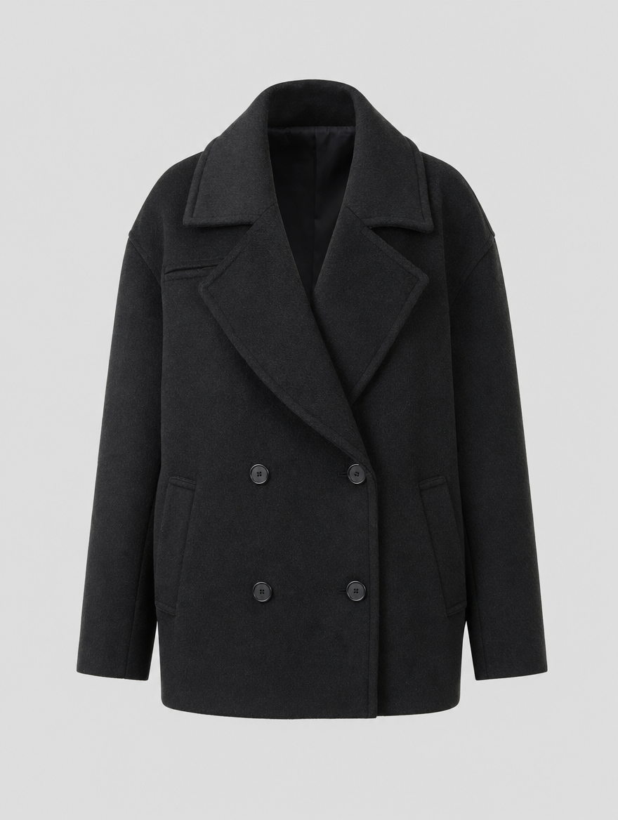 Women's Double-Breasted Peacoat Jacket | Frampton in Black - Juana Fashion