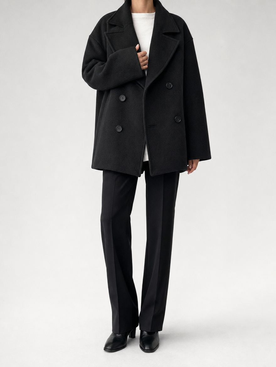 Women's Double-Breasted Peacoat Jacket | Frampton in Black - Juana Fashion