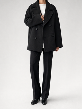 Women's Double-Breasted Peacoat Jacket | Frampton in Black - Juana Fashion