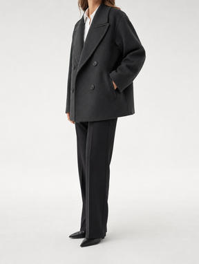 Women's Double-Breasted Peacoat Jacket | Frampton in Black - Juana Fashion