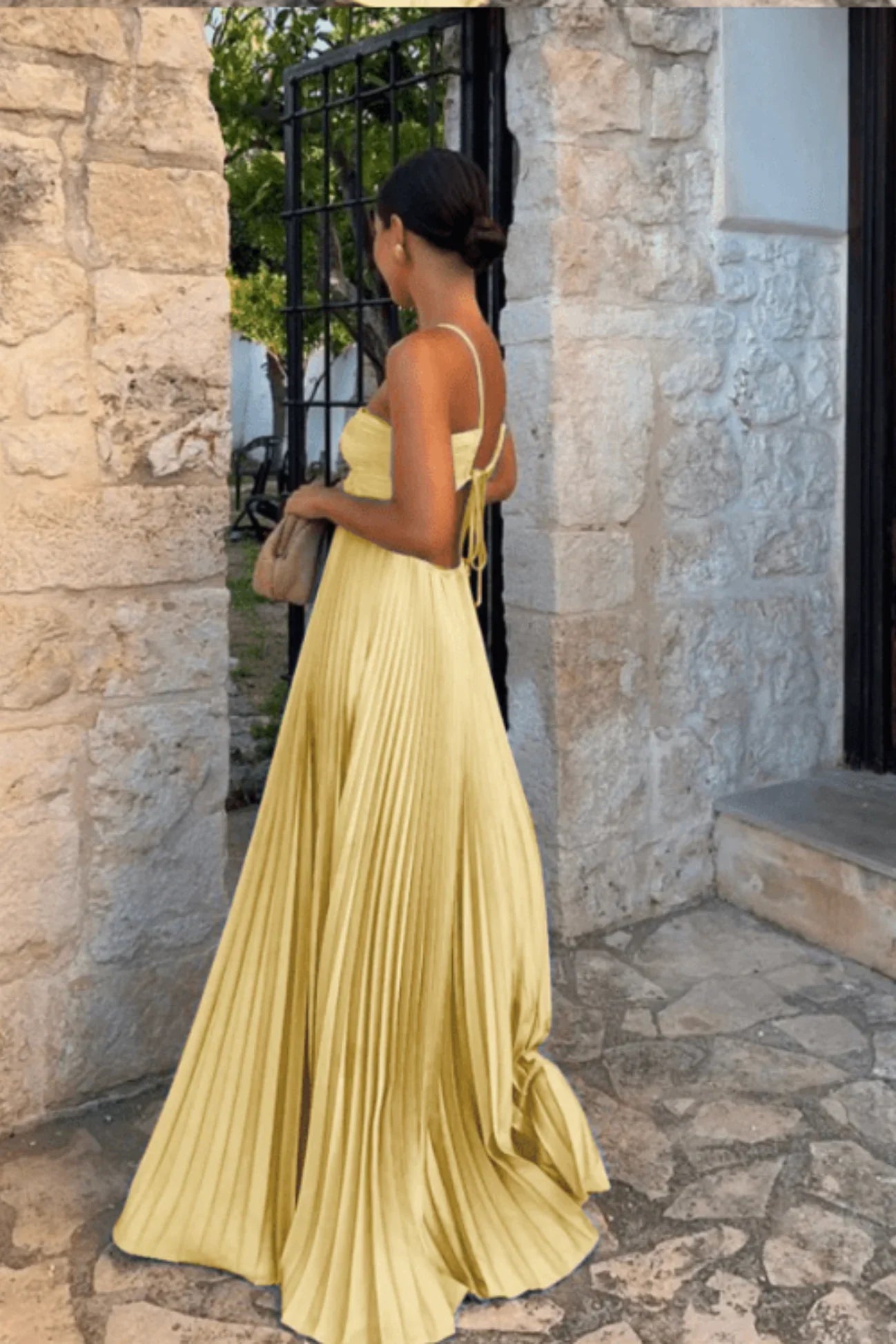 Women's Pleated Halter Maxi Evening Dress with Cutout | Freya