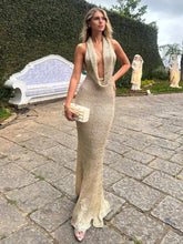 Women's Sparkly Halter Maxi Evening Dress, Cowl Neck | Georgia