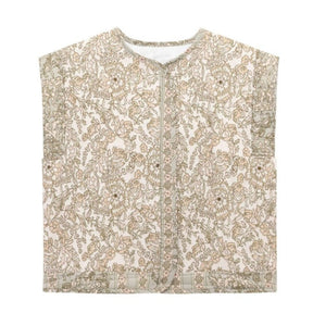 Women's Floral Quilted Vest with Pockets | Frieda in Khaki - Juana Fashion