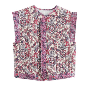 Women's Floral Quilted Vest with Pockets | Frieda in Khaki - Juana Fashion