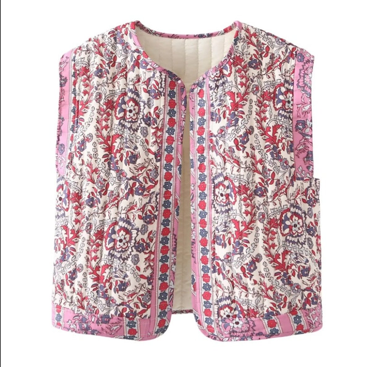Women's Floral Quilted Vest with Pockets | Frieda in Purple - Juana Fashion