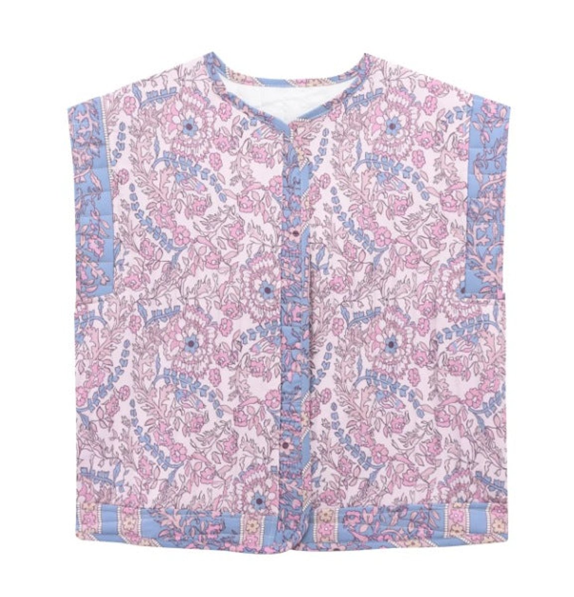 Women's Floral Quilted Vest with Pockets | Frieda in Purple - Juana Fashion