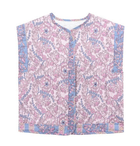 Women's Floral Quilted Vest with Pockets | Frieda in Purple - Juana Fashion