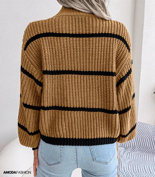 Women's Striped Turtleneck Sweater — View 1