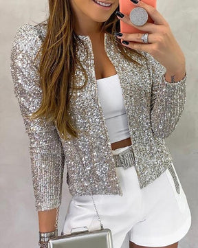 Women's Glossy Open-Front Jacket | Frieda in Gold - Juana Fashion