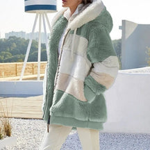 Women's Colorblock Hooded Winter Jacket | Franziska in Blue Stripe - Juana Fashion