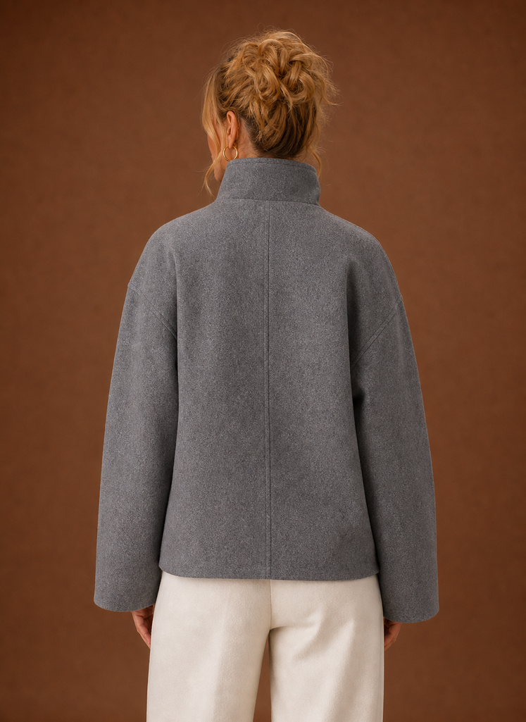 Women's High-Collar Jacket | Alessia in Gray - Juana Fashion