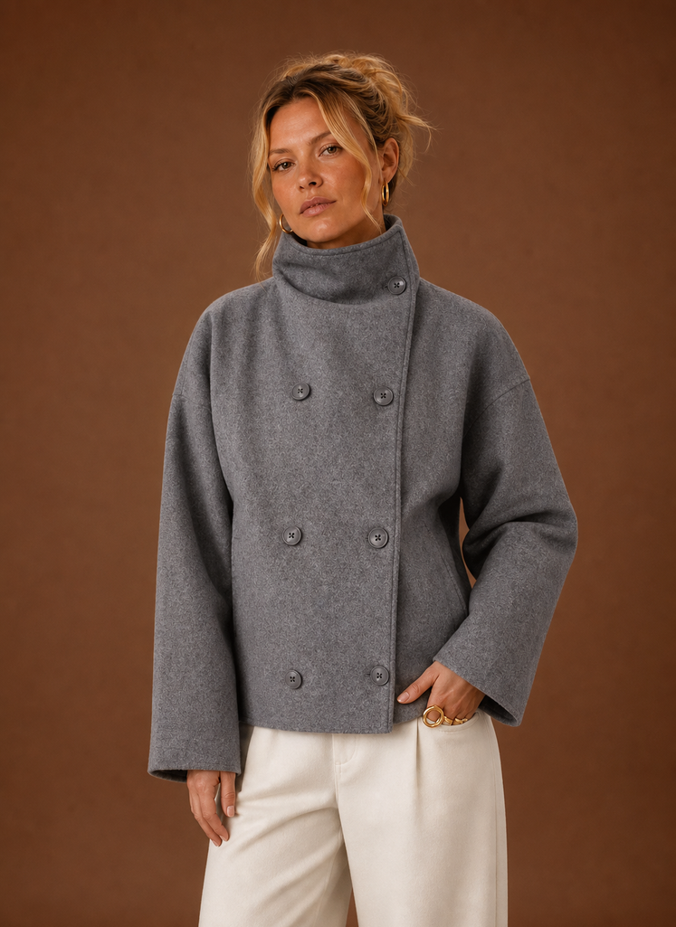 Women's High-Collar Jacket | Alessia in Gray - Juana Fashion